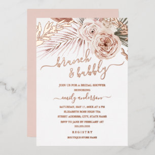 Brunch en bubbelbaar ROOS GOLD FOIL Vrijgezellenfe Folie Uitnodiging