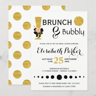 Brunch en bubbelig wit zwart goud vrijgezellenfees kaart