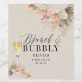Brunch en bubbelige bruidsdouche pampagras wijn  etiket (Enkel label)