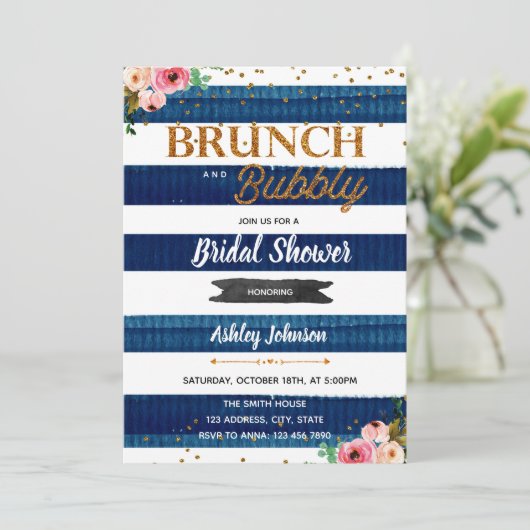 Brunch en bubbelige confetti uitnodiging (Staand voorkant)