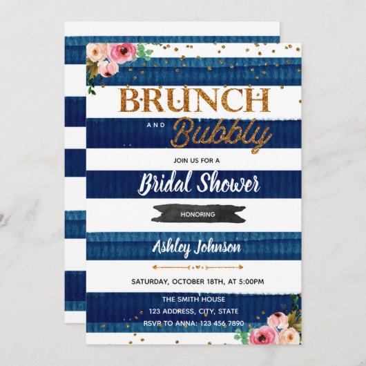 Brunch en bubbelige confetti uitnodiging (Voorkant / Achterkant)