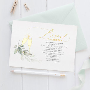 Brunch en bubbels Elegante groene bruiloftsdouche Folie Uitnodiging