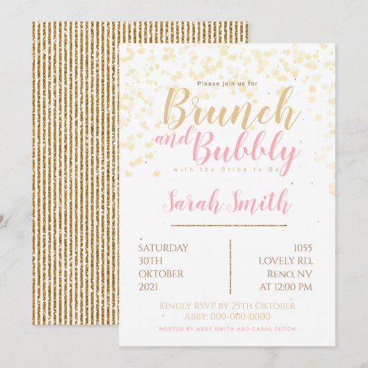 Brunch en bubbels goudkleurige bubbel kaart (Voorkant / Achterkant)