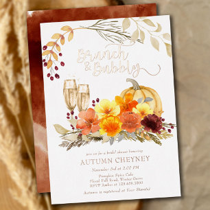 Brunch en bubbels Herfst Bruiloftsborrel Roze Goud Folie Uitnodiging
