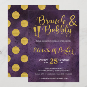 Brunch en bubbels paarse glam gouden vrijgezellenf kaart
