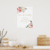 Brunch en bubbels roze bloem bruiloft bord  poster (Keuken)