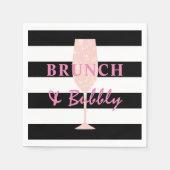 Brunch en Bubble Black en white Stripe | Roze Servet (Voorkant)
