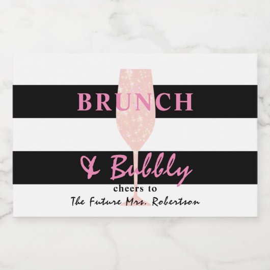 Brunch en Bubble Black en white Stripe | Roze Sparkling Wijnetiket (Enkel label)