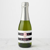 Brunch en Bubble Black en white Stripe | Roze Sparkling Wijnetiket (Voorkant)