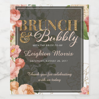 Brunch en Bubble Bloemen Witte Douche Wijn Etiket
