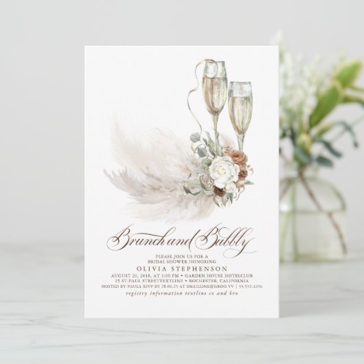 Brunch en Bubble Boho Pampas Grass Vrijgezellenfee Kaart (Staand voorkant)