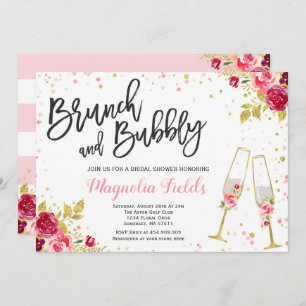 Brunch en Bubble Bridal Shower Invitation Floral Kaart