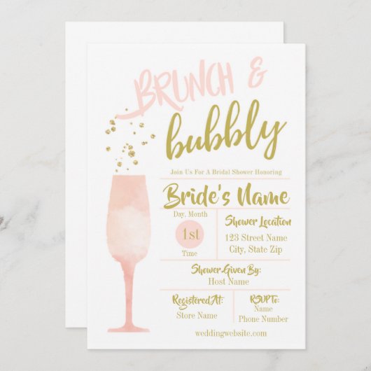 Brunch en Bubble Bridal Shower Invitation Kaart (Voorkant / Achterkant)