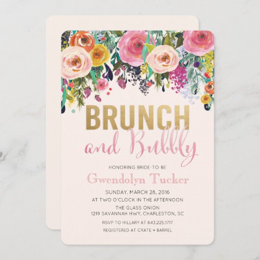 Brunch en Bubble Bridal Shower Invitation Kaart (Voorkant / Achterkant)