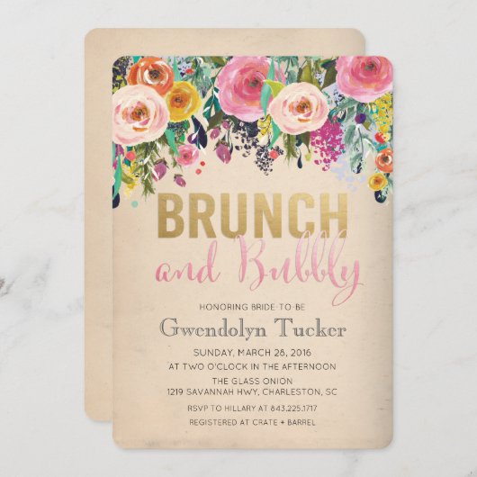 Brunch en Bubble Bridal Shower Invitation Kaart (Voorkant / Achterkant)