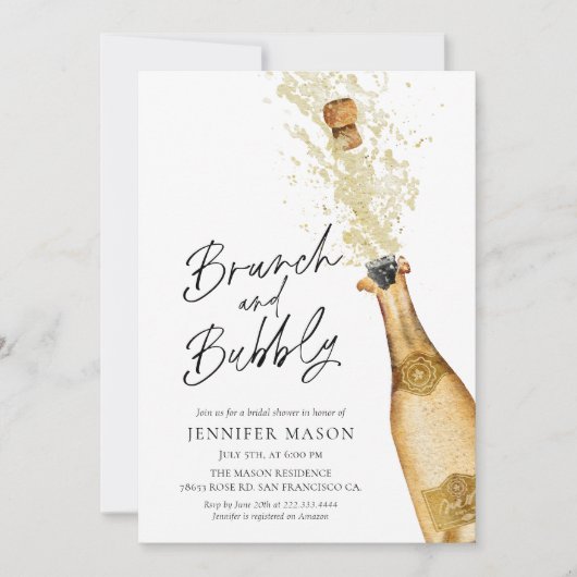 Brunch en Bubble Bridal Shower Invitation Kaart (Voorkant)