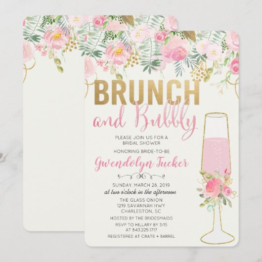 Brunch en Bubble Bridal Shower Invitation Kaart (Voorkant / Achterkant)