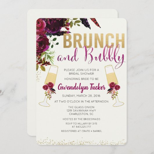 Brunch en Bubble Bridal Shower Invitation Kaart (Voorkant / Achterkant)