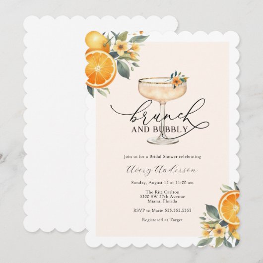 Brunch en Bubble Bridal Shower Invitation Kaart (Voorkant / Achterkant)
