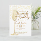 Brunch en Bubble champagne glass glitter Gold Inv Kaart (Staand voorkant)