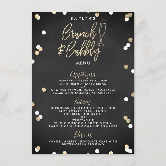 Brunch en Bubble Confetti Vrijgezellenfeest Menu (Voorkant)