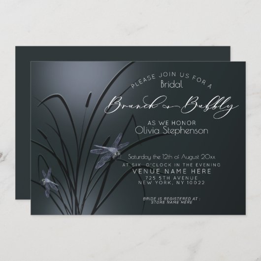 Brunch en Bubble Dusty Blue Dragonfly Kaart (Voorkant / Achterkant)