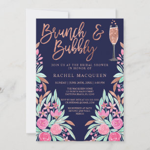 Brunch en Bubble Floral Glitter Vrijgezellenfeest Kaart