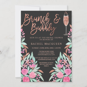 Brunch en Bubble Floral Glitter Vrijgezellenfeest Kaart