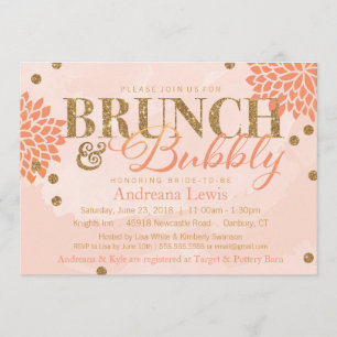 Brunch en Bubble Glitter Waterverf Shower Invite Kaart