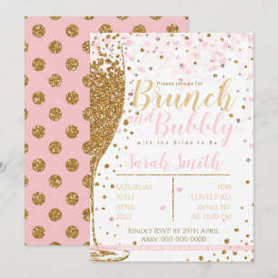 Brunch en Bubble gold glitter big polka backgr. Kaart