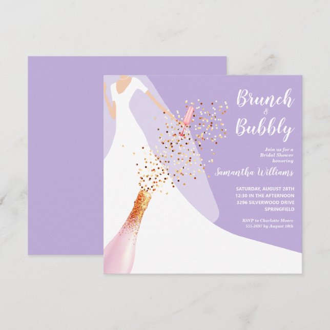 Brunch en Bubble Lavender Vrijgezellenfeest Invite (Voorkant / Achterkant)