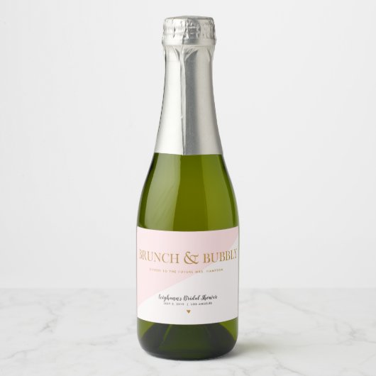Brunch en Bubble Verloving Bachelorette Mini Sparkling Wijnetiket (Voorkant)