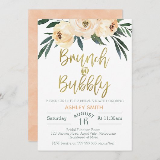 Brunch en bubbly bloemenbruids douche uitnodiging (Voorkant / Achterkant)