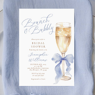 Brunch en Bubbly Blue Bow Vrijgezellenfeest Kaart