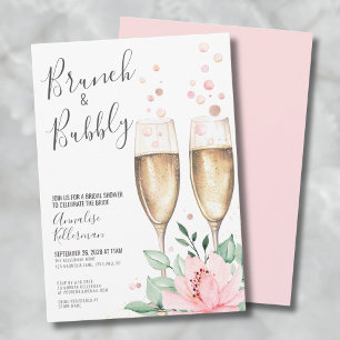 Brunch en Bubbly Blush Roze Bloemen Vrijgezellenfe Kaart