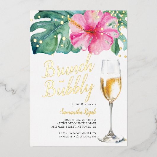 Brunch en Bubbly Bruids Douche Uitnodigingen Roze (Voorkant)