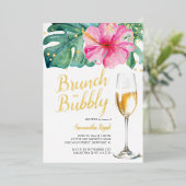 Brunch en Bubbly Bruids Douche Uitnodigingen Roze (Staand Voorkant)