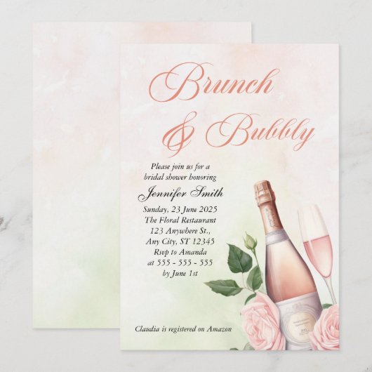 Brunch en Bubbly Champagne vrijgezellenfeest Kaart (Voorkant / Achterkant)