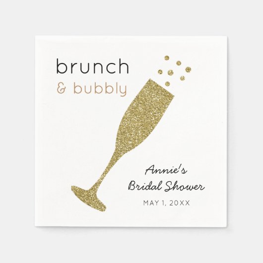 Brunch en Bubbly Faux Gold Glitter Drink servetten (Voorkant)