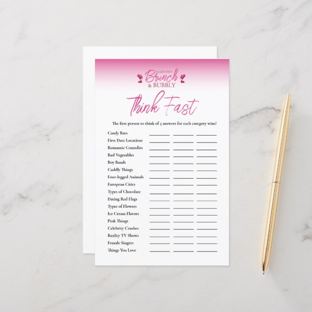 Brunch en Bubbly Galentines denken snel spel (Voorkant / Achterkant in situ)