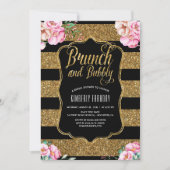 Brunch en Bubbly Gold Floral Vrijgezellenfeest Kaart (Voorkant)