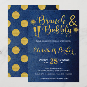Brunch en bubbly marine glam gouden vrijgezellenfe kaart