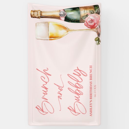 Brunch en Bubbly Mimosa Champagne Verjaardagsbrunc Spandoek (Verticaal)