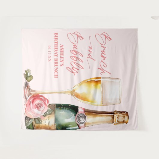 Brunch en Bubbly Mimosa Champagne Verjaardagsbrunc Wandkleed (Voorkant (horizontaal))