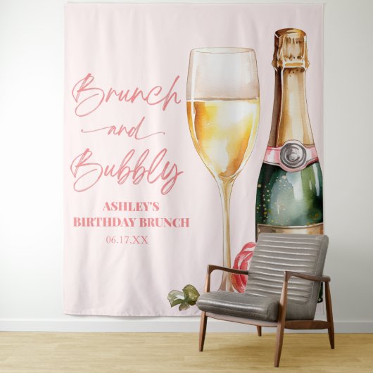 Brunch en Bubbly Mimosa Champagne Verjaardagsbrunc Wandkleed (In situ)