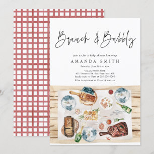 Brunch en Bubbly Picnic BBQ Red Plaid Baby shower Kaart