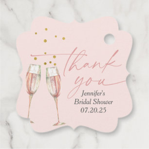 Brunch en bubbly roze champagne bruids brunch bedankjes labels