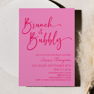 Brunch en Bubbly Roze Verjaardag Brunch Party Kaart