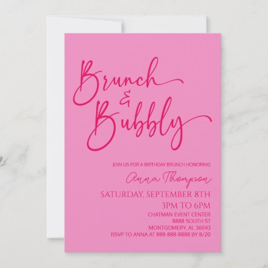 Brunch en Bubbly Roze Verjaardag Brunch Party Kaart (Voorkant)