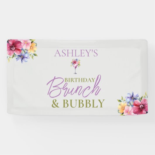 Brunch en Bubbly Verjaardagsbanner Spandoek (Horizontaal)